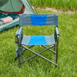 1-Piece Padded Folding Outdoor Chair with Side Table and Storage Pockets,Lightweight Oversized Directors Chair for Indoor, Outdoor Camping, (Blue Grey   Steel)