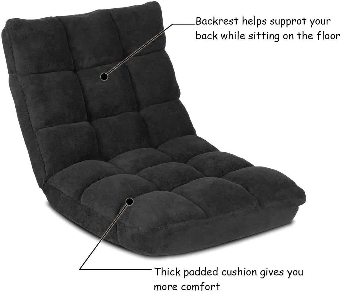 14-Position Floor Sofa, Folding Gaming Sofa Chair, Comfy Cushions & Study Steel Frame, Angle Adjustable Sleeper Bed, Couch Recliner (Black)