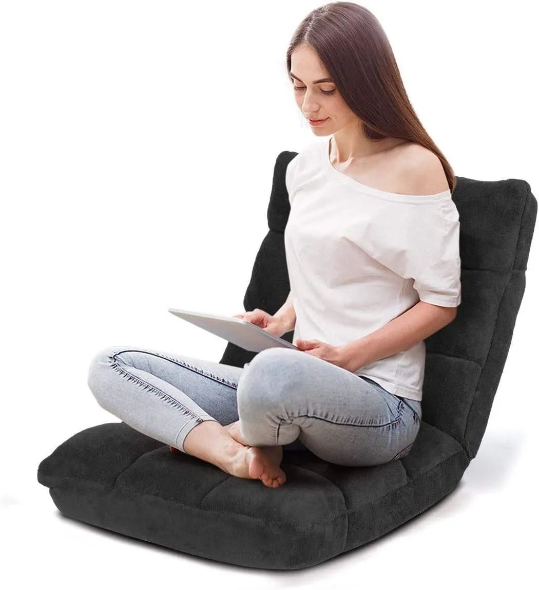 14-Position Floor Sofa, Folding Gaming Sofa Chair, Comfy Cushions & Study Steel Frame, Angle Adjustable Sleeper Bed, Couch Recliner (Black)