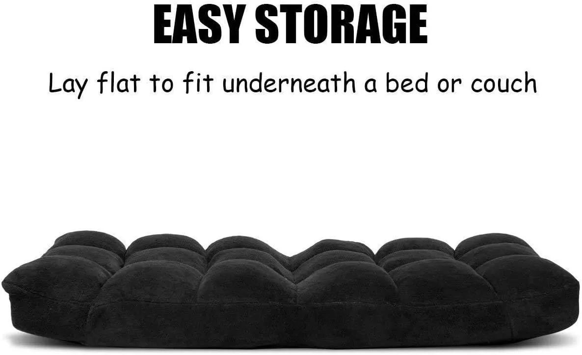 14-Position Floor Sofa, Folding Gaming Sofa Chair, Comfy Cushions & Study Steel Frame, Angle Adjustable Sleeper Bed, Couch Recliner (Black)