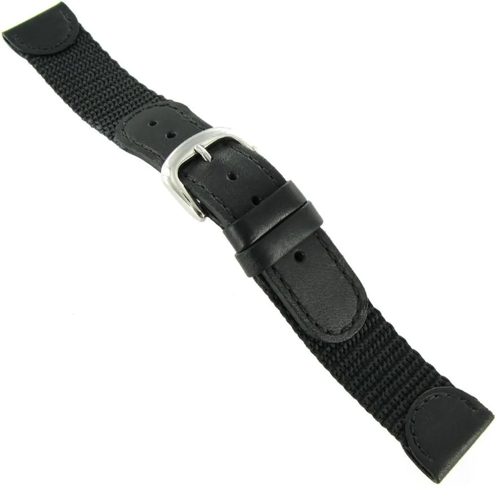 18-mm Black 'Swiss-Army' Style Nylon and Leather Watch Strap