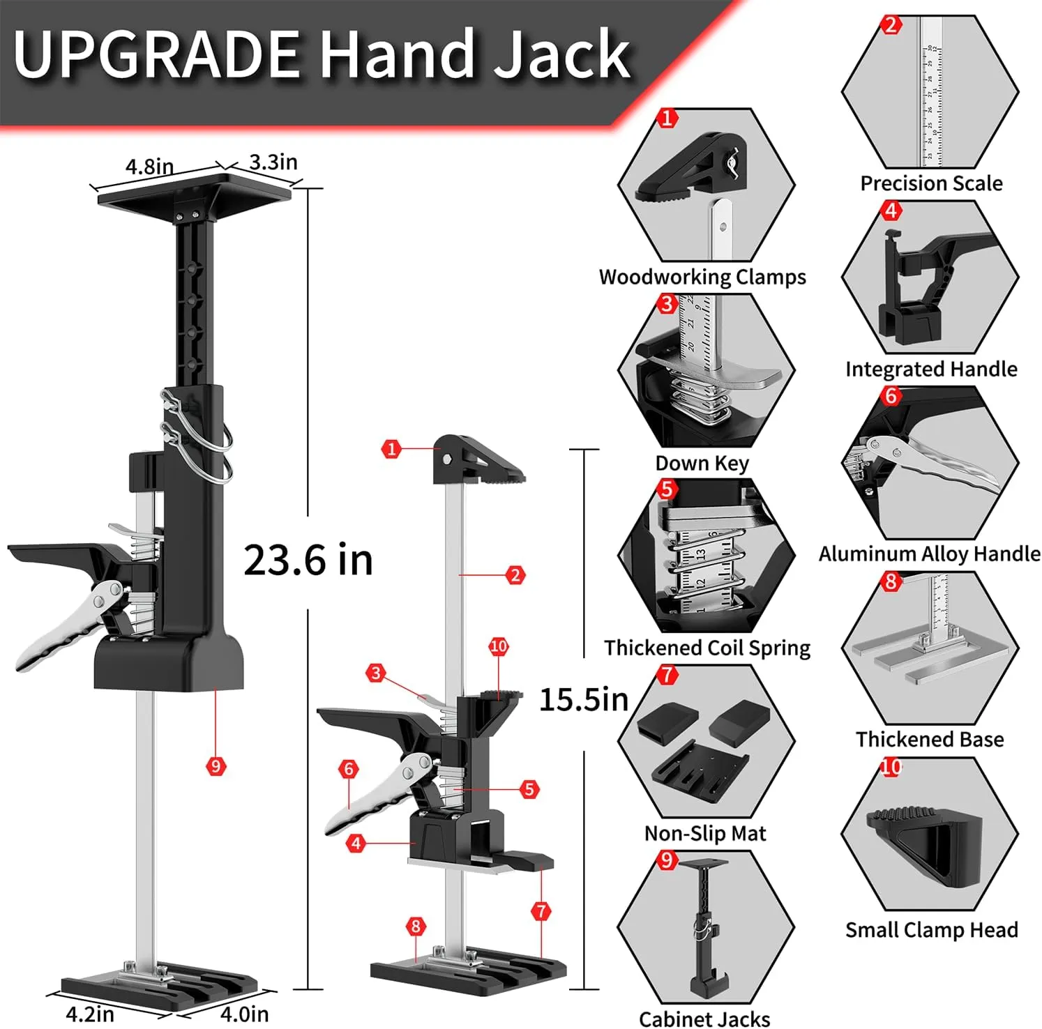2 Pack Cabinet Jacks, 3rd Hand Support System with 360 LBS Capacity, Adjustable 0 to 23.6 inches for Multifunctional Furniture Lifter Jacks for Wall Tile Height Adjuster Handheld Tool