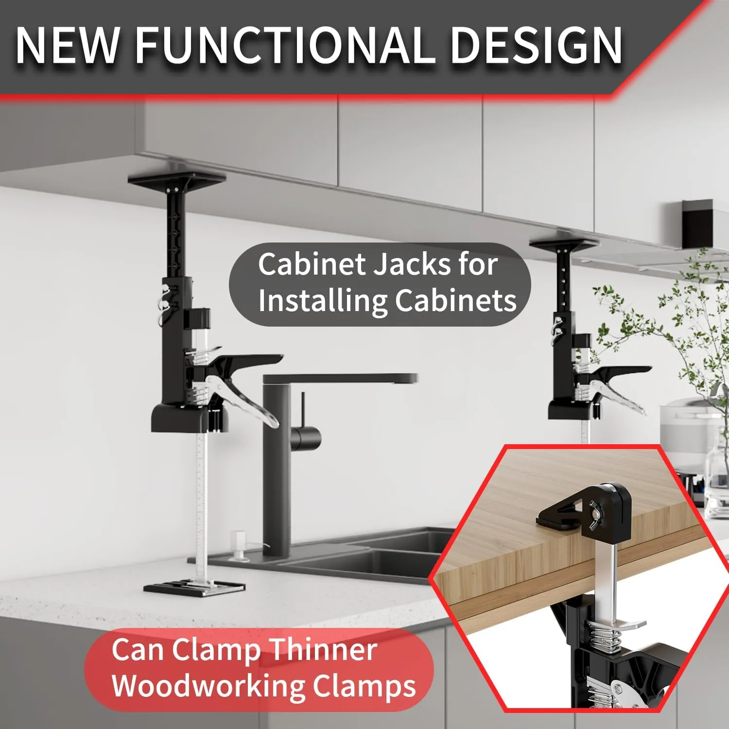 2 Pack Cabinet Jacks, 3rd Hand Support System with 360 LBS Capacity, Adjustable 0 to 23.6 inches for Multifunctional Furniture Lifter Jacks for Wall Tile Height Adjuster Handheld Tool