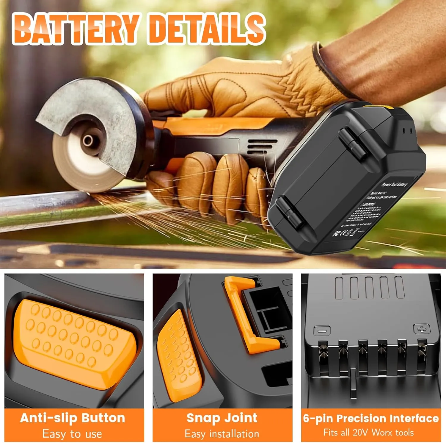 2 Packs 20V 6.0Ah Lithium Battery Replace for Worx 20V Power Share Battery, Compatible with Worx 20 Volt WA3575 WA3525 WA3578 WA3520 WA3742 WG151s WG155s WG251s WG255s WG540s WG545s WG890