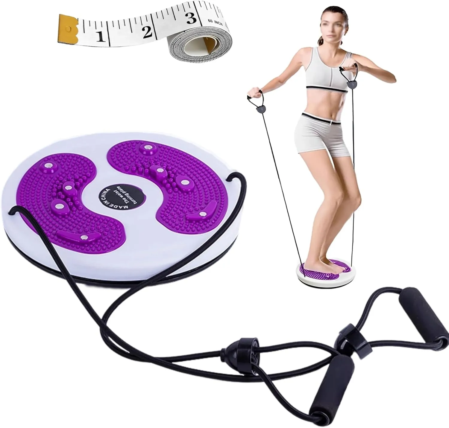 2 PCS Ab Twist Waist Disc Board,Waist Trainer Twisting Disc with Leather Tape Measure Aerobic Exercise Fitness Machine with Pull Rope for Home Office Foot Massage