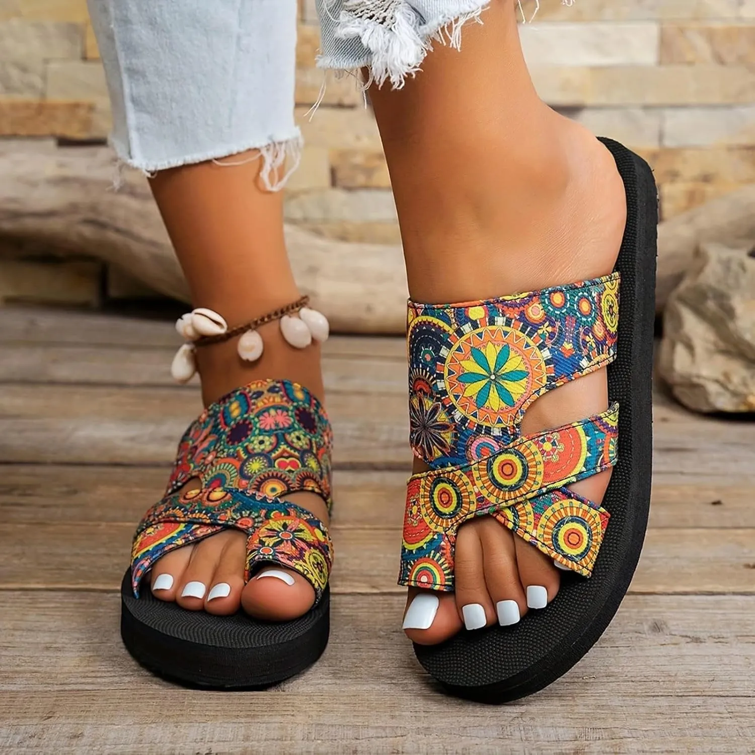 2025 Women Flat Sandals Open Toe Slip On Slingback Split Toe Soft Memory Foam Platform Slippers Low Heel Sandal Summer Comfy Cushion Footbed Casual Slides for Walking Vacation Outdoor Indoor
