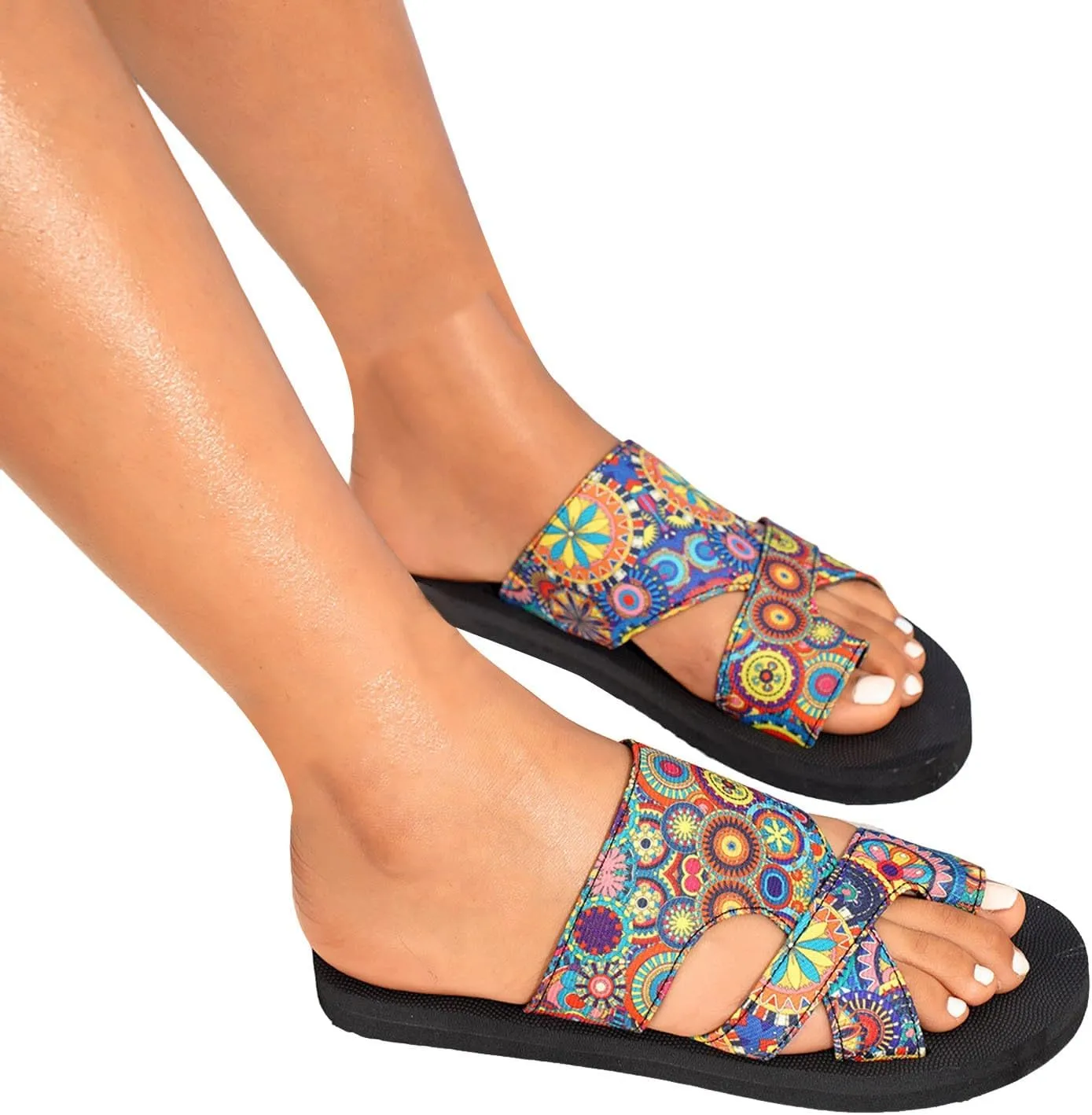 2025 Women Flat Sandals Open Toe Slip On Slingback Split Toe Soft Memory Foam Platform Slippers Low Heel Sandal Summer Comfy Cushion Footbed Casual Slides for Walking Vacation Outdoor Indoor