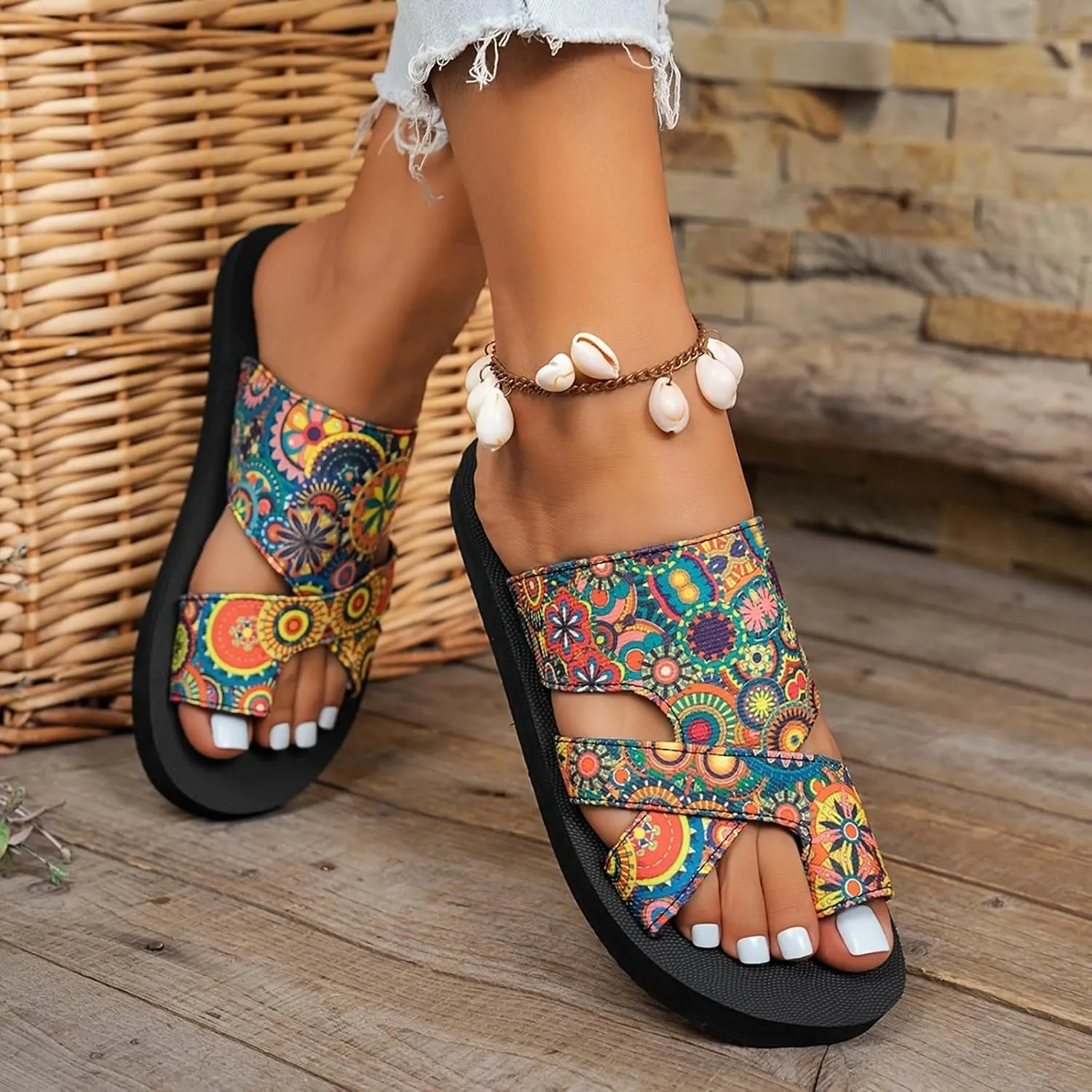 2025 Women Flat Sandals Open Toe Slip On Slingback Split Toe Soft Memory Foam Platform Slippers Low Heel Sandal Summer Comfy Cushion Footbed Casual Slides for Walking Vacation Outdoor Indoor