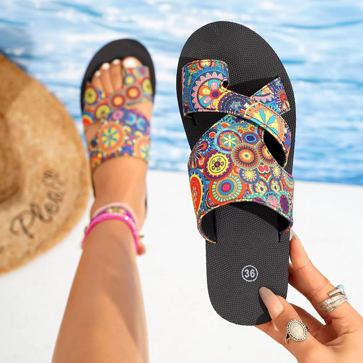 2025 Women Flat Sandals Open Toe Slip On Slingback Split Toe Soft Memory Foam Platform Slippers Low Heel Sandal Summer Comfy Cushion Footbed Casual Slides for Walking Vacation Outdoor Indoor