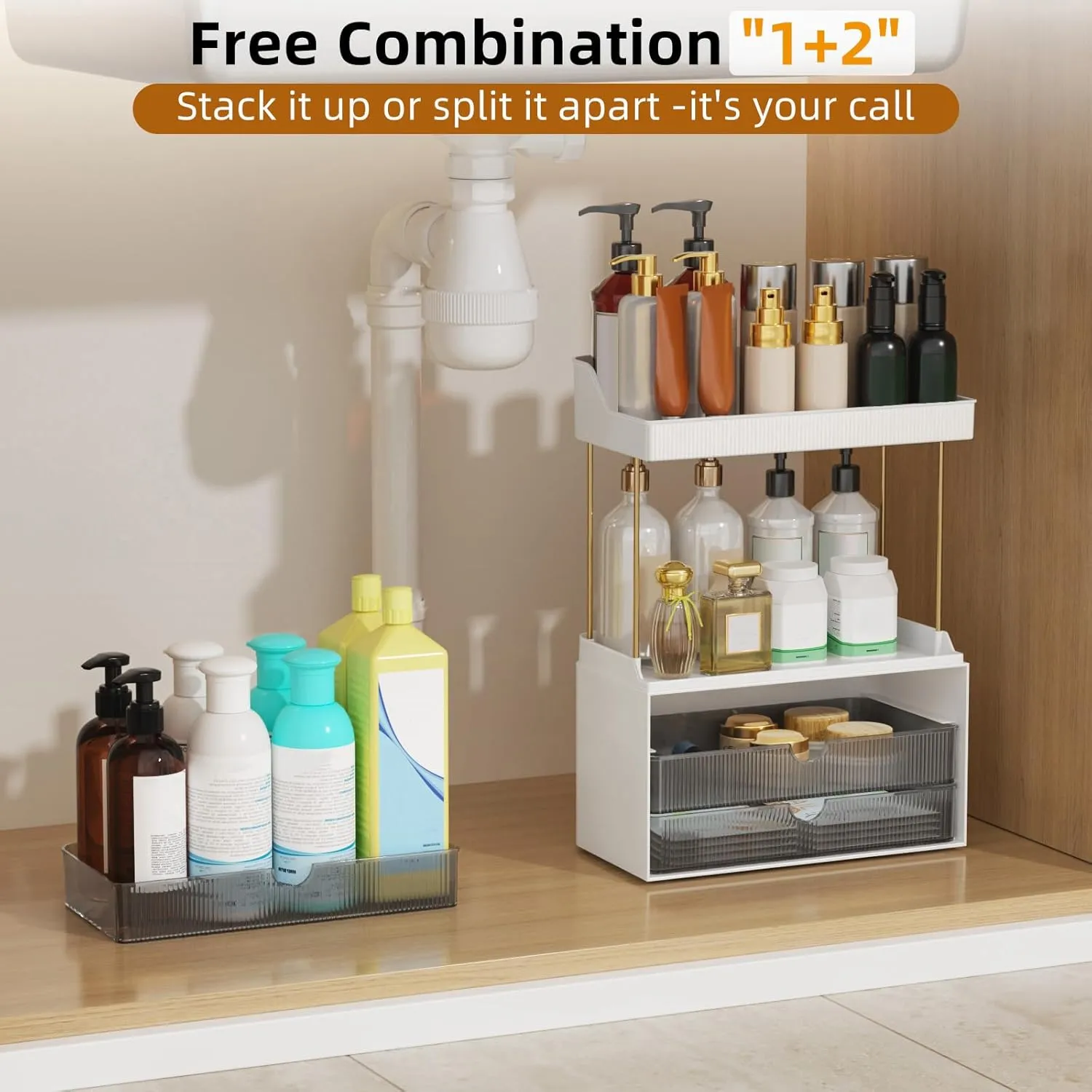 3 Drawers Bathroom Counter Organizer, 5 Tier Makeup Organizer, Versatile Perfume Organizer, Ideal for Bathroom Storage, Vanity, Large Skincare, Perfume, Present, Grey