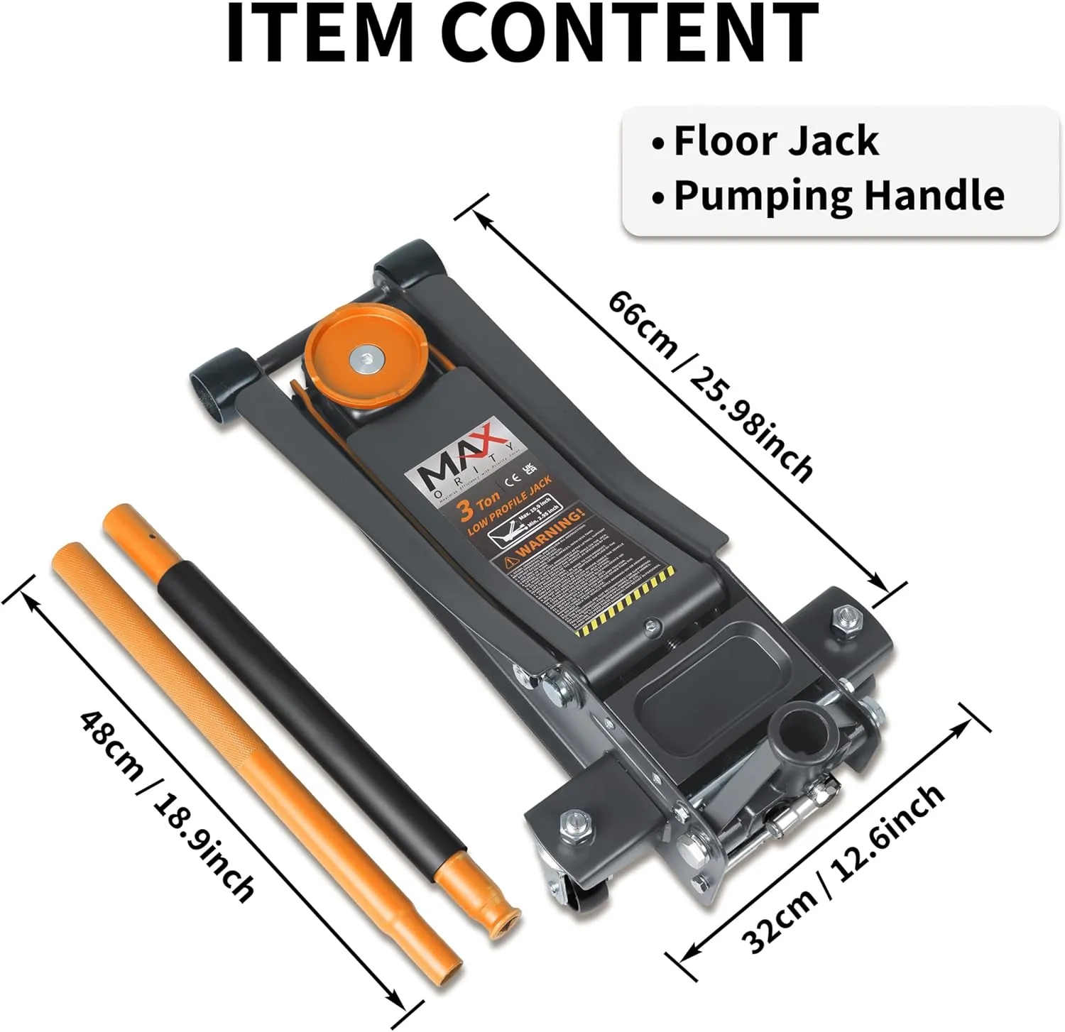 3-Ton (6600lbs) Low Profile Hydraulic Heavy-Duty Steel Floor Jack with Dual Pistons Quick Lift Pump, Home and Workshop Car Maintenance for Various Vehicles (Orange, 3 Ton Low Profile)