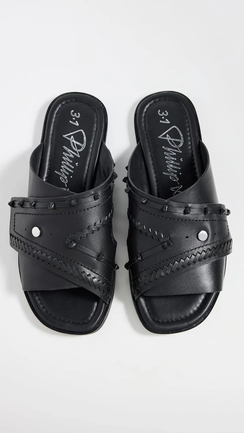 3.1 Phillip Lim Women's Crossover Flat Slides with Leather Craft