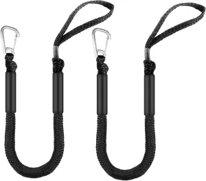 3ft Bungee Dock Lines (2-Pack) – Heavy-Duty Elastic Mooring Ropes for Boats, Jet Skis & Kayaks | Adjustable PVC Sleeve | 316 Stainless Steel Clip | Black