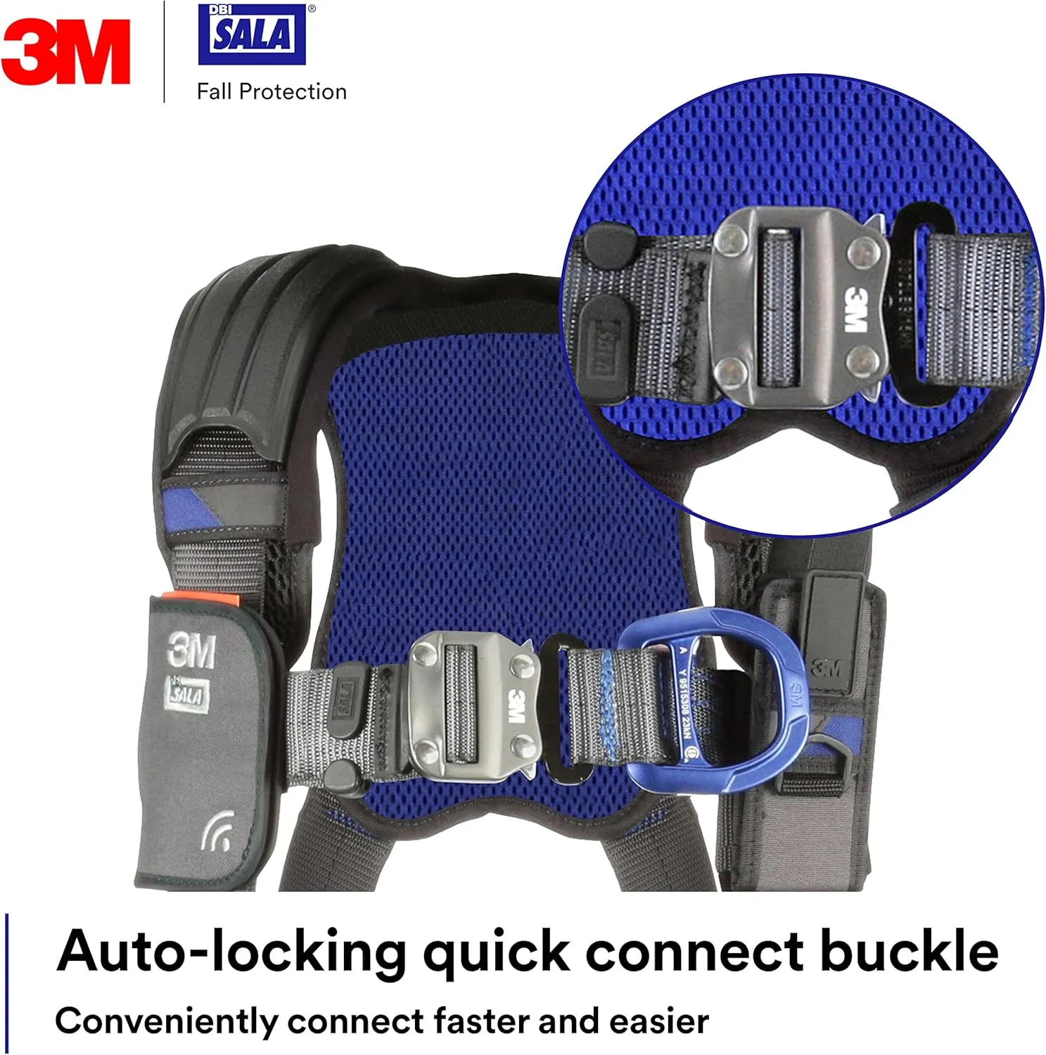 3M 1113034 DBI-SALA ExoFit X300 Comfort Vest Climbing Harness Fall Protection, General Industry, Aluminum Back and Front D-Ring, Auto-Locking Quick Connect Leg and Chest Straps, Medium