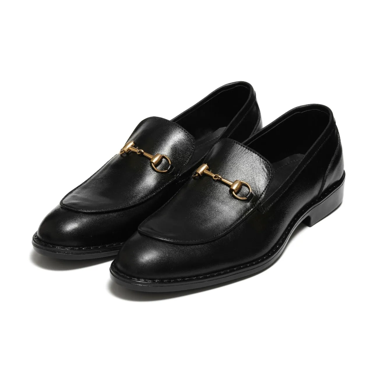 4004-Black Cow Leather Horse bit Formal Loafer Style In Rubber sole