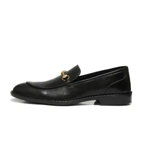 4004-Black Cow Leather Horse bit Formal Loafer Style In Rubber sole