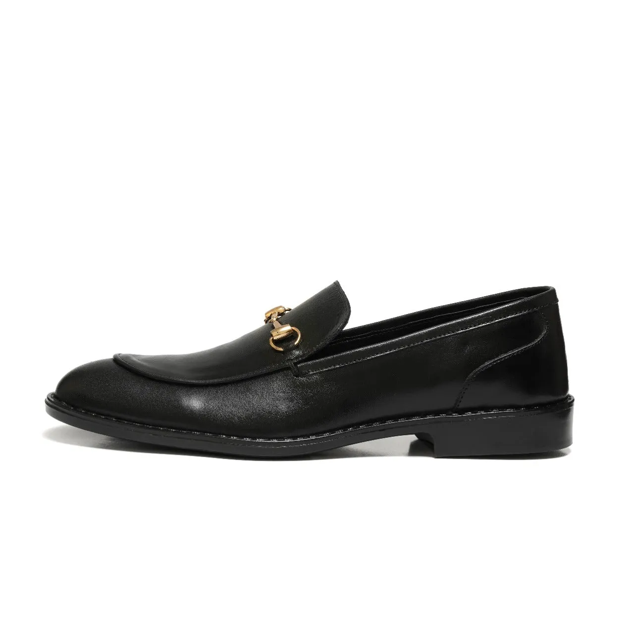 4004-Black Cow Leather Horse bit Formal Loafer Style In Rubber sole