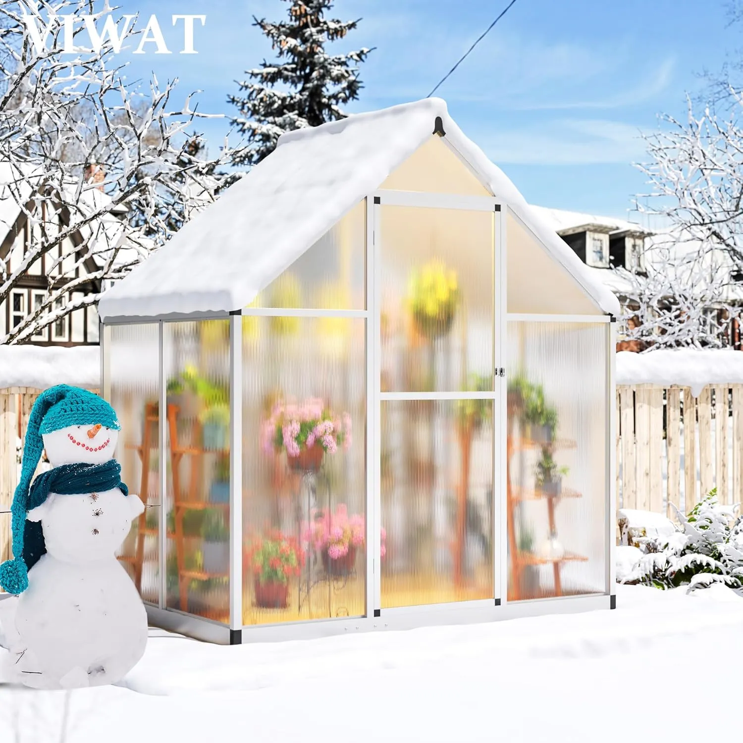 4x6 FT Greenhouse - Polycarbonate with Quick Setup & Roof Vent, Aluminum Walk-in for Outside Garden Backyard, Silver