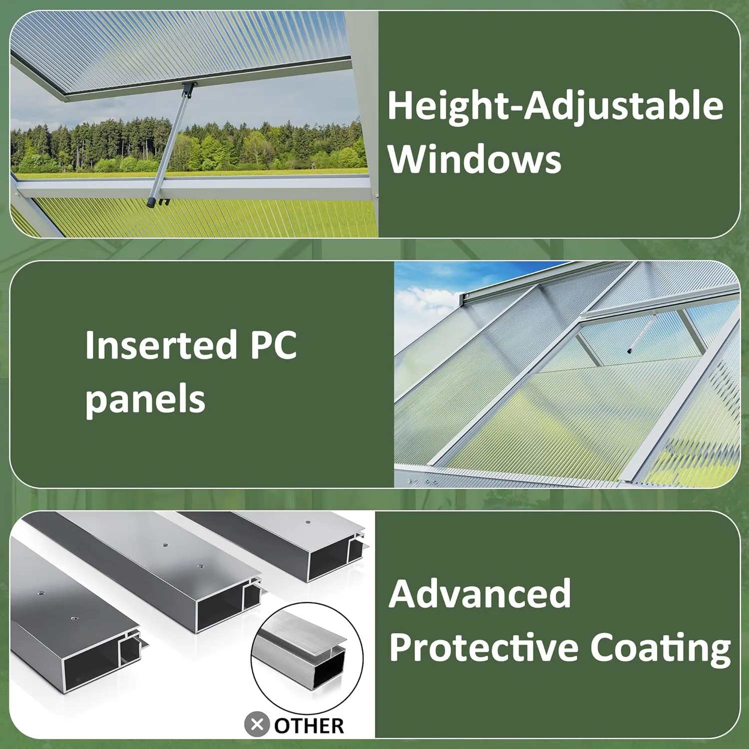 4x6 FT Greenhouse - Polycarbonate with Quick Setup & Roof Vent, Aluminum Walk-in for Outside Garden Backyard, Silver