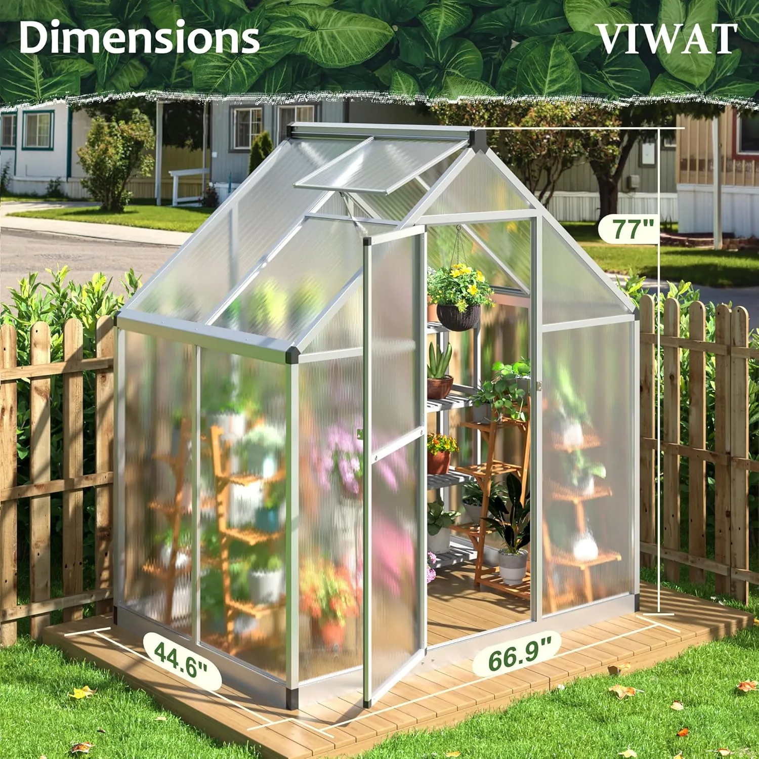 4x6 FT Greenhouse - Polycarbonate with Quick Setup & Roof Vent, Aluminum Walk-in for Outside Garden Backyard, Silver