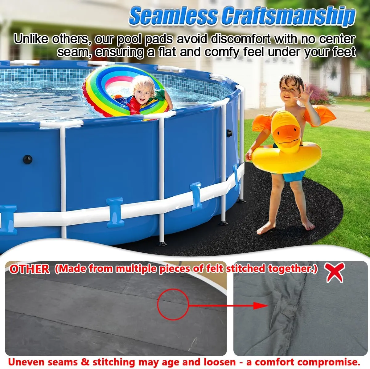 Abimars Thicker 15' Round Pool Liner Pad for Above Ground Swimming Pools, Black Pool Mats for Pool Bottom, Seamless Comfort, Double Density Puncture Resistant