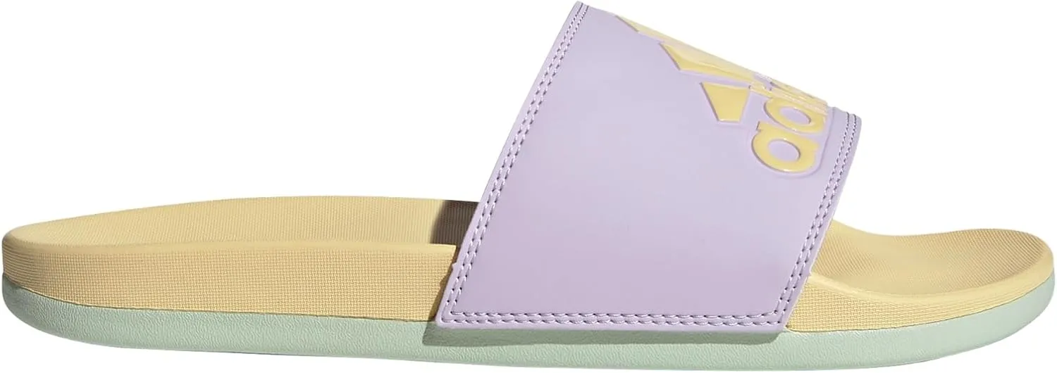 adidas Women's Adilette Comfort Slide Sandal, Ice Lavender/Orange Tint/Linen Green, 7