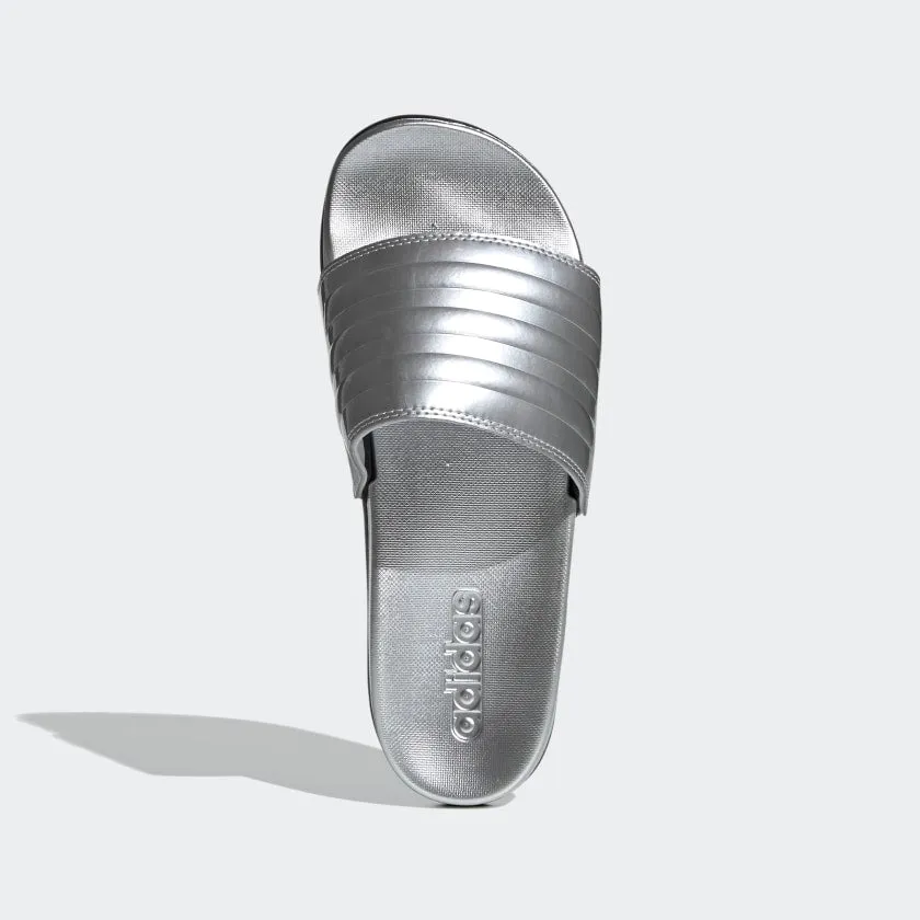 Adidas Womens Adilette Comfort Slides - Silver Metallic/Core Black