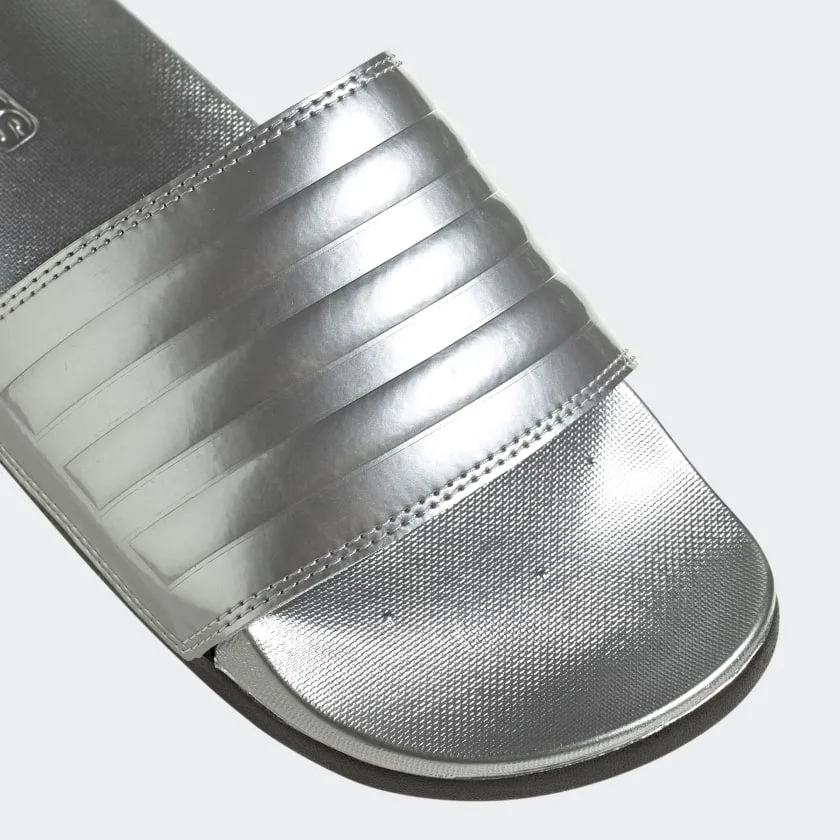Adidas Womens Adilette Comfort Slides - Silver Metallic/Core Black