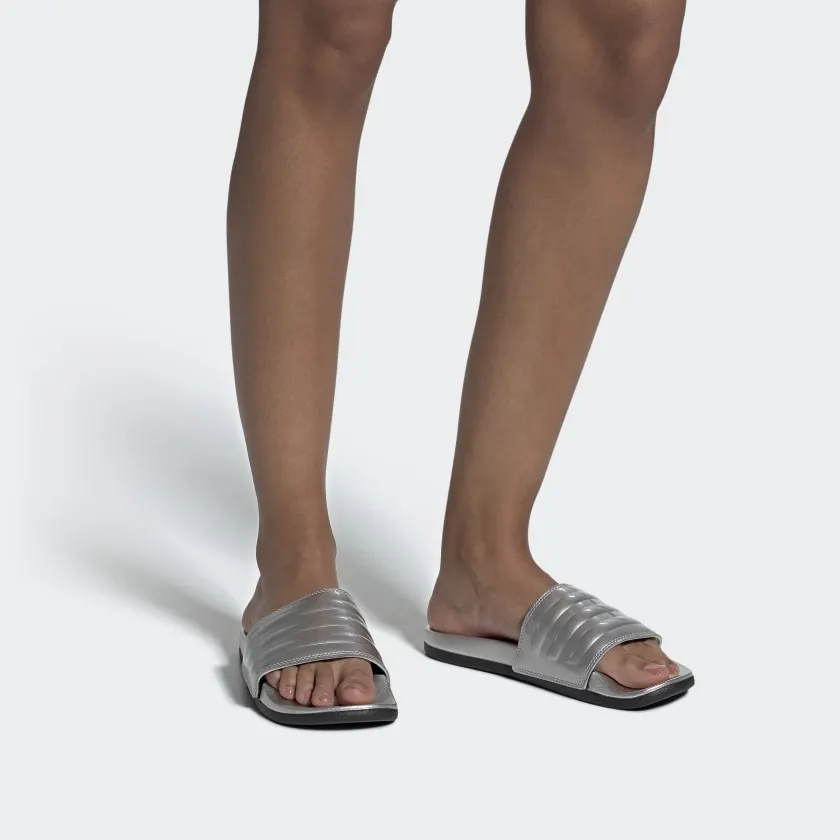 Adidas Womens Adilette Comfort Slides - Silver Metallic/Core Black