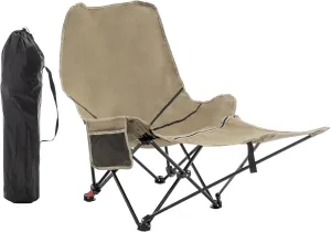 Adjustable Camping Chair with Footrest, Folding Reclining Beach Chairs for Adults Portable Sun Chairs with Large Side Pocket for Fishing, Camp, Picnics