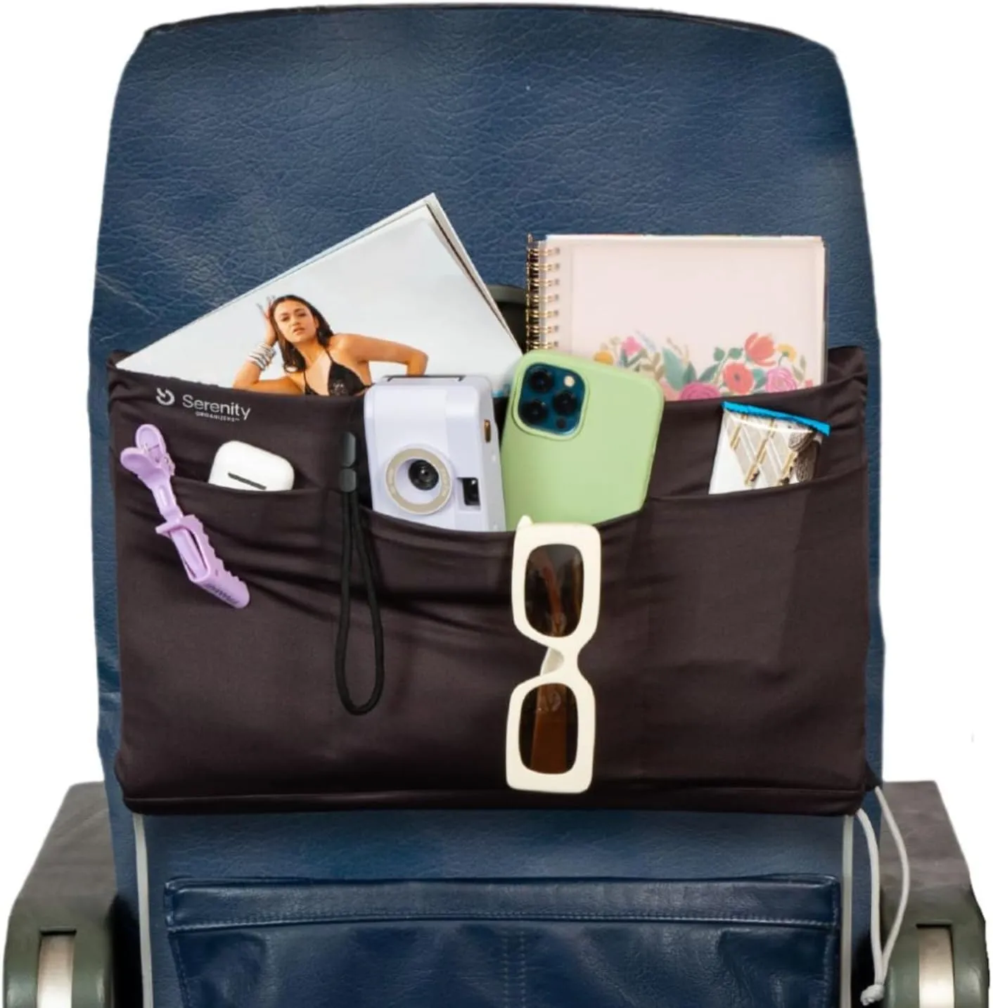 Airplane Tray Organizer/Tote with 4 Storage Pockets, Back Seat Airplane Tray Cover, Converts into a Drawstring Tote, Washable, Durable & Lightweight (2.8 oz) Airplane Travel Essentials