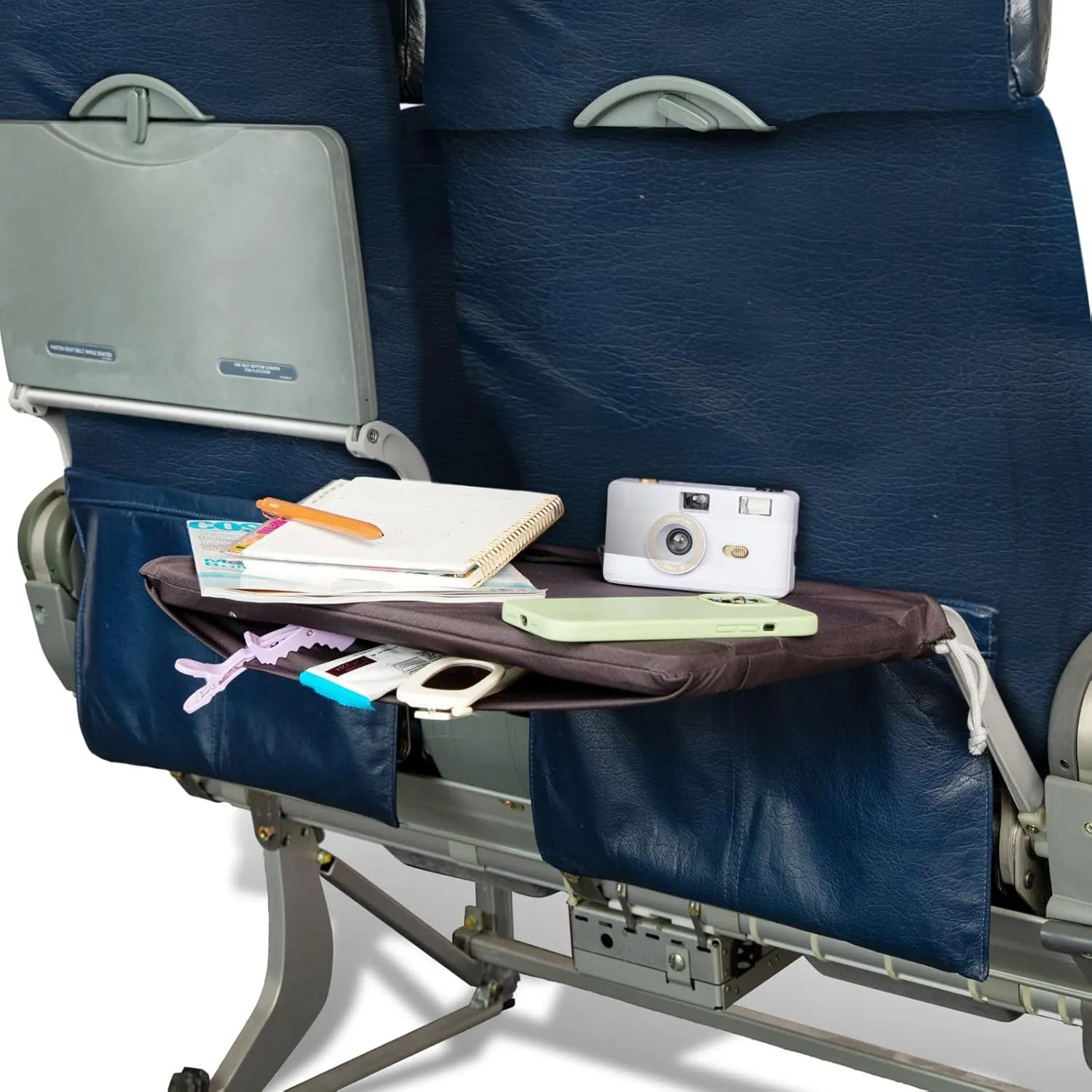 Airplane Tray Organizer/Tote with 4 Storage Pockets, Back Seat Airplane Tray Cover, Converts into a Drawstring Tote, Washable, Durable & Lightweight (2.8 oz) Airplane Travel Essentials