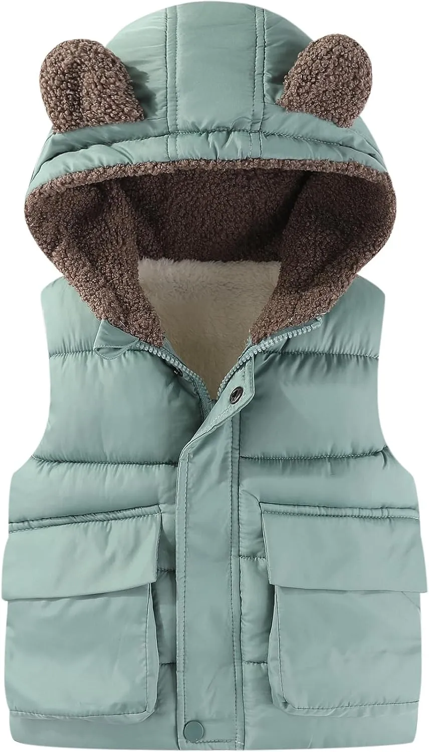 AIWUHE Toddler Boys Girls Hooded Puffer Vest Padded Warm Winter Jacket Sleeveless Bear ears Zipper Up Coat with pocket 1-7Y