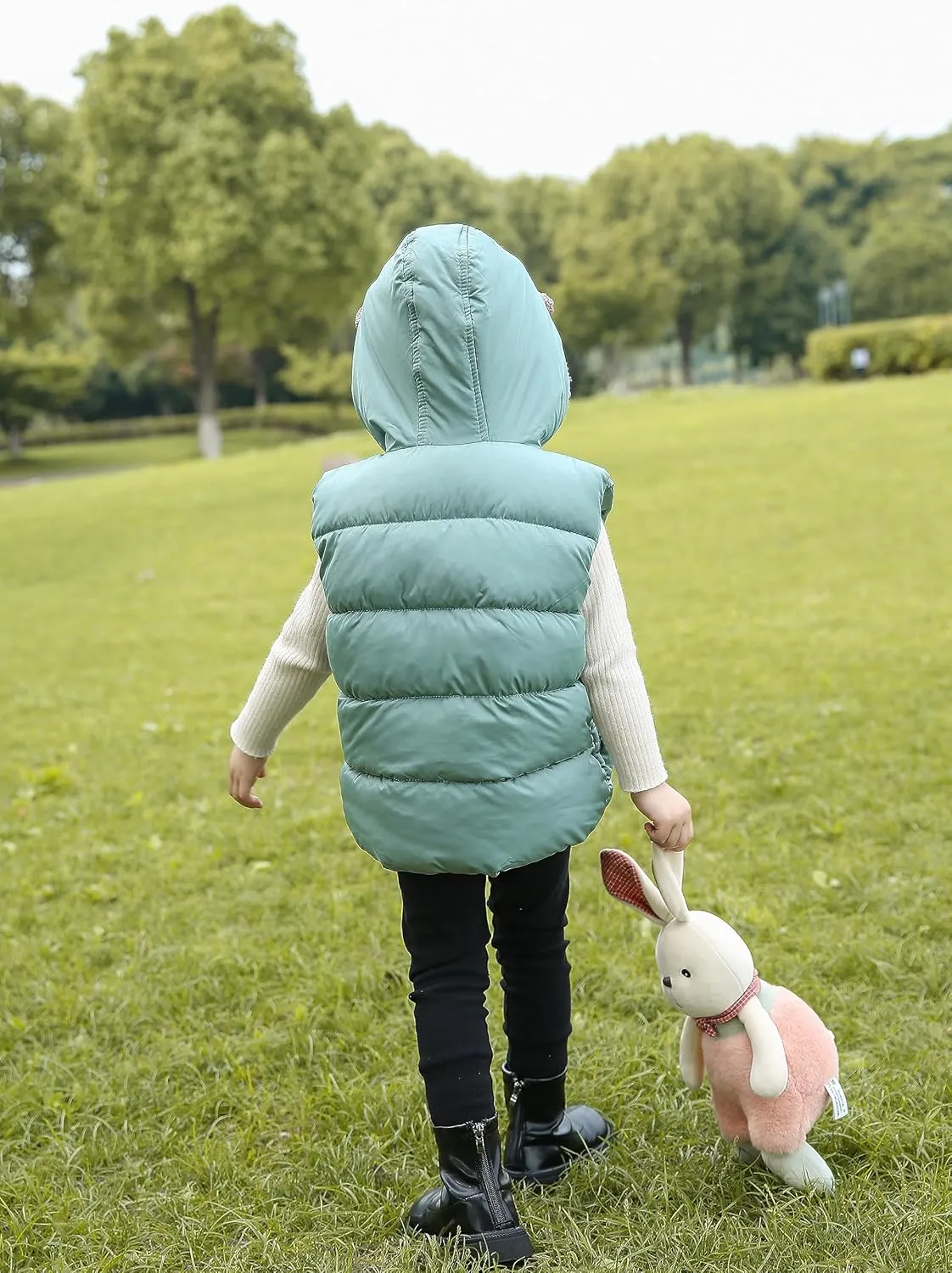 AIWUHE Toddler Boys Girls Hooded Puffer Vest Padded Warm Winter Jacket Sleeveless Bear ears Zipper Up Coat with pocket 1-7Y