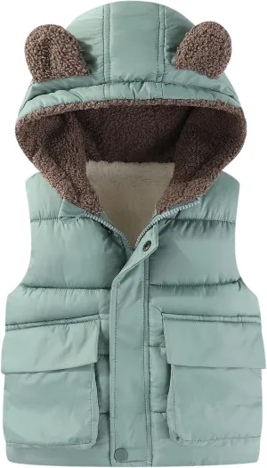 AIWUHE Toddler Boys Girls Hooded Puffer Vest Padded Warm Winter Jacket Sleeveless Bear ears Zipper Up Coat with pocket 1-7Y