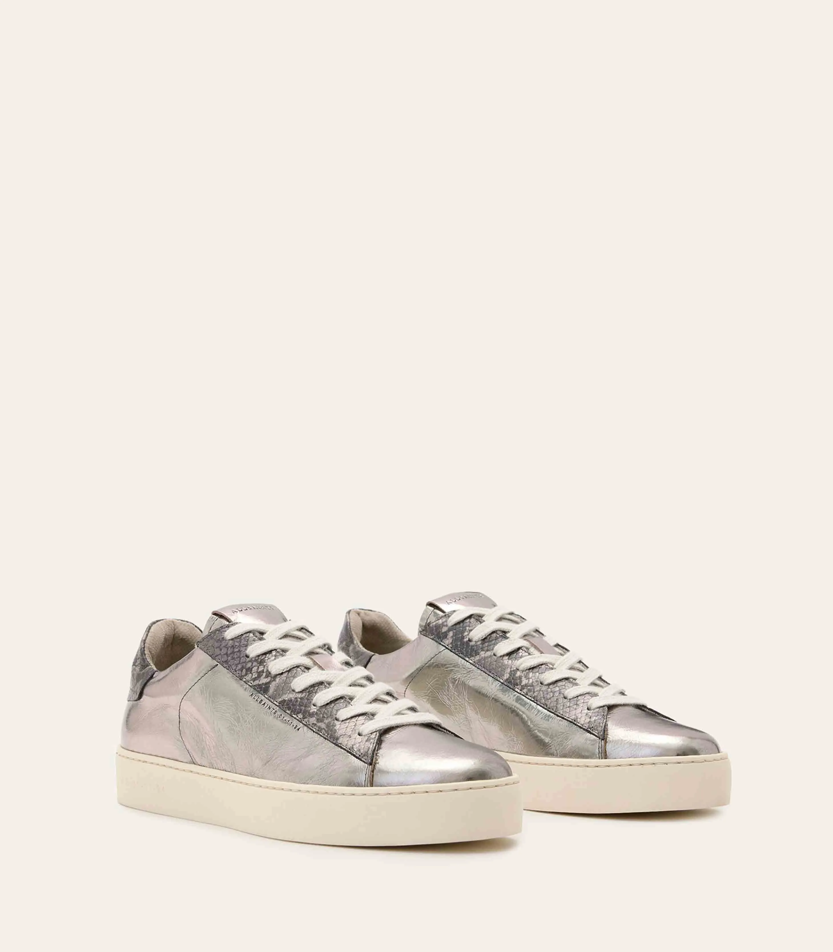 AllSaints - Shana Low Top Metallic Leather Trainers
