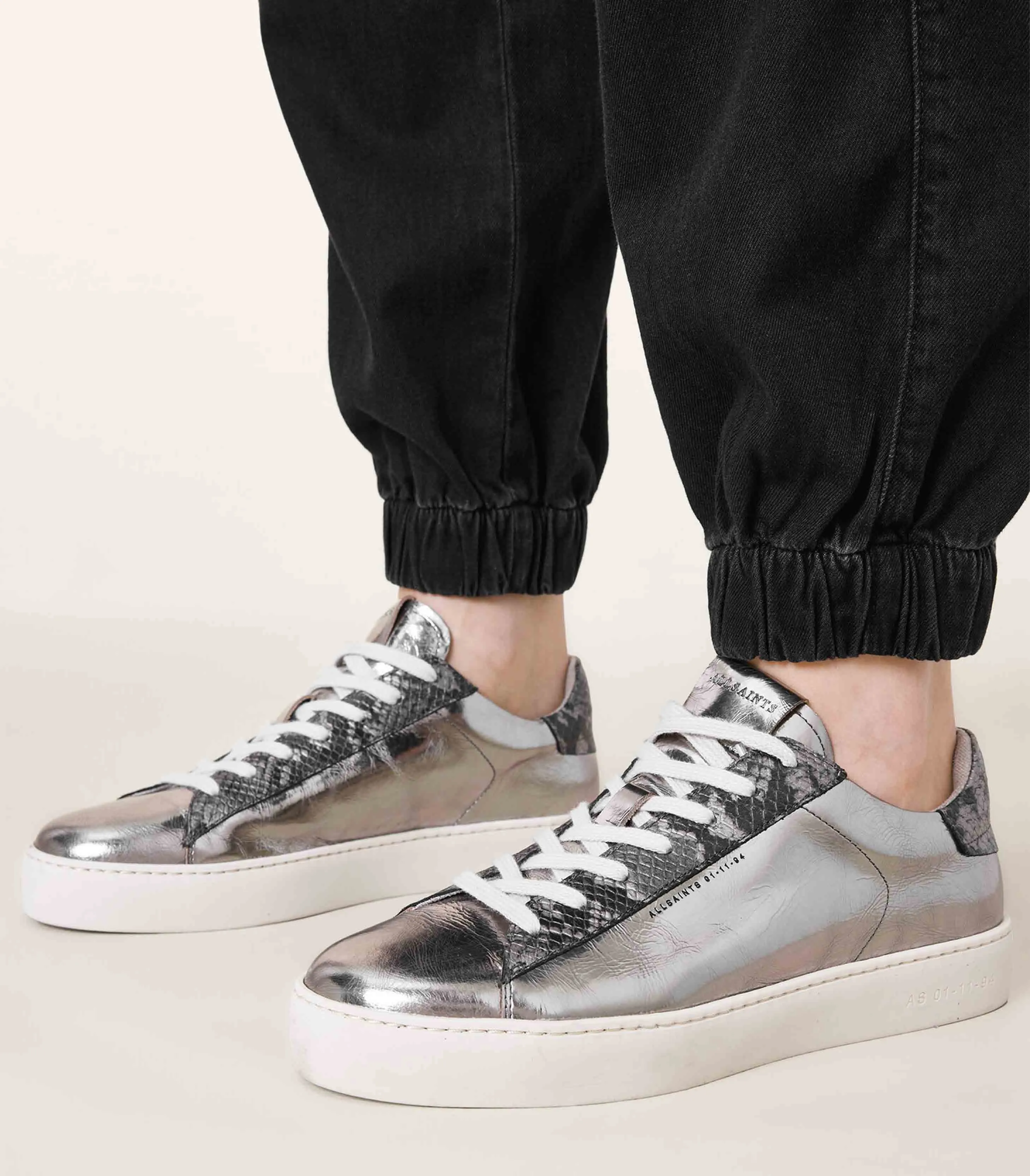 AllSaints - Shana Low Top Metallic Leather Trainers