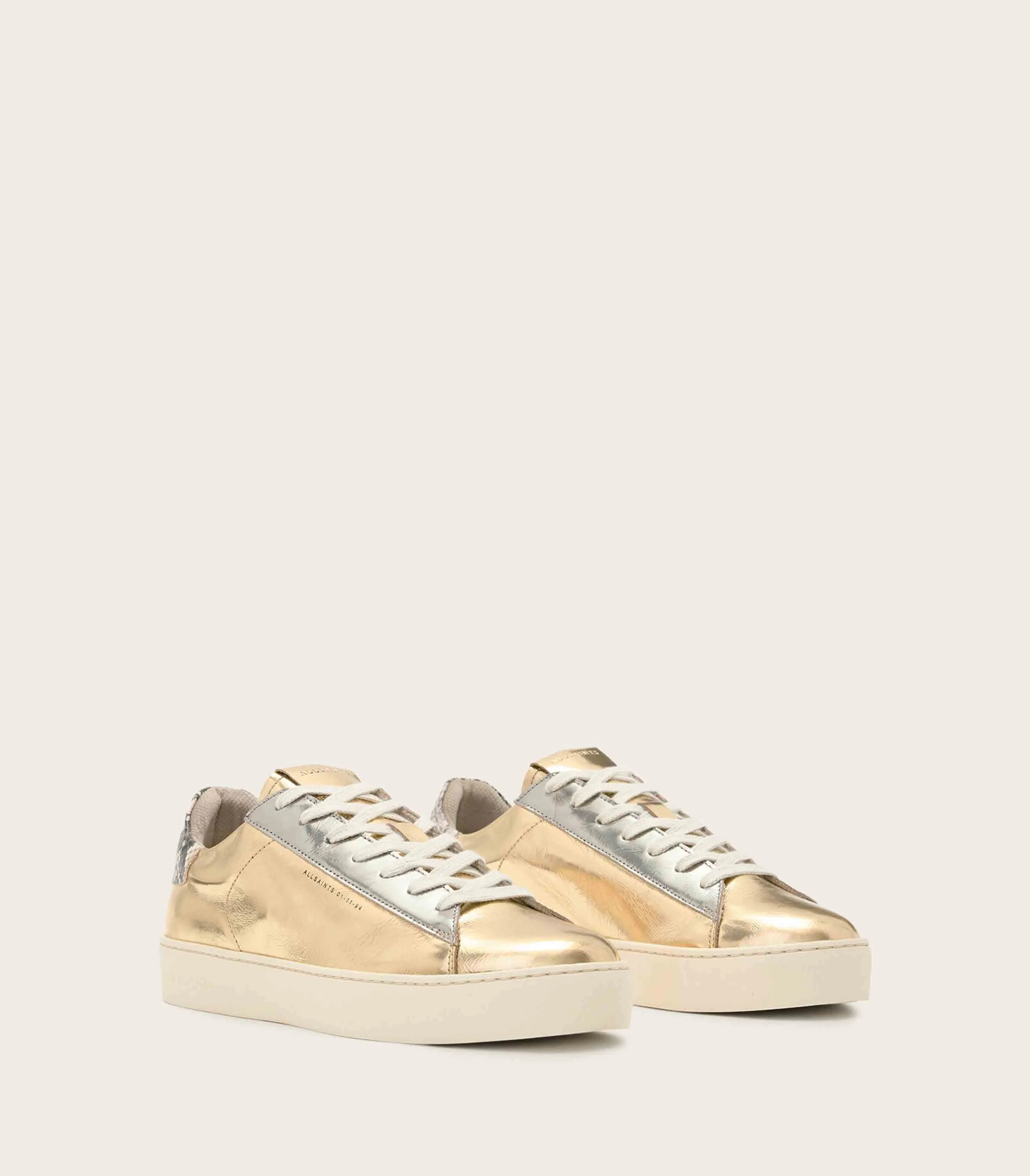 AllSaints - Shana Low Top Metallic Leather Trainers