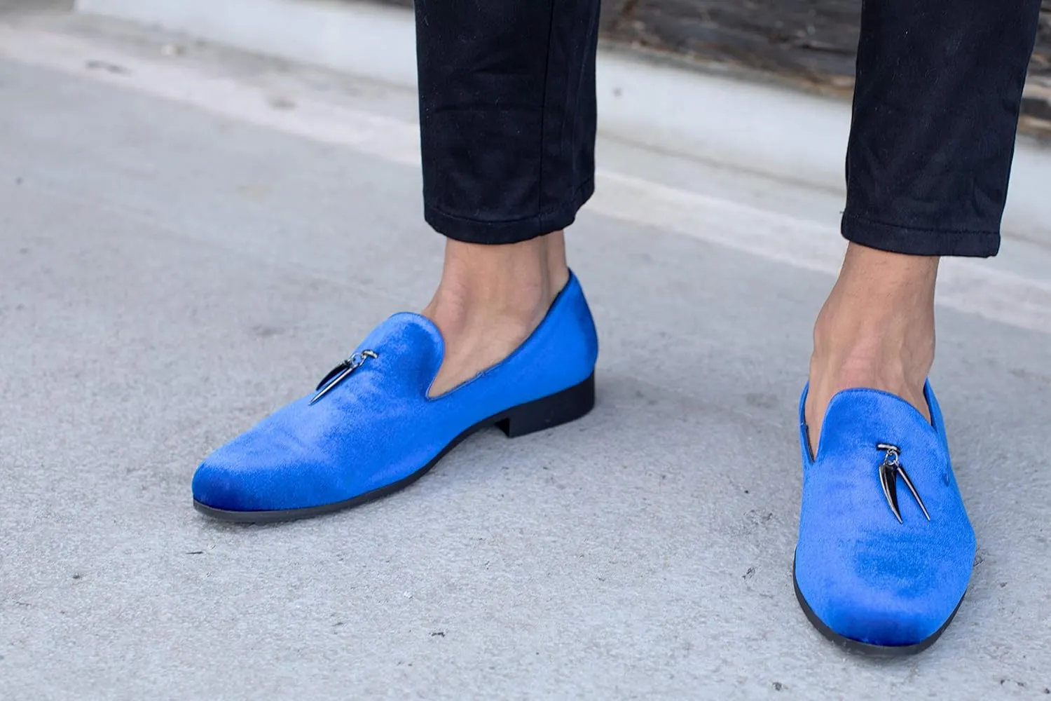 Amali Heath - Mens Dress Shoes with Gunmetal Horn Tassels with Luxurious Velvet - Formal Loafers for Men - The Original Smoking Men Slip-On