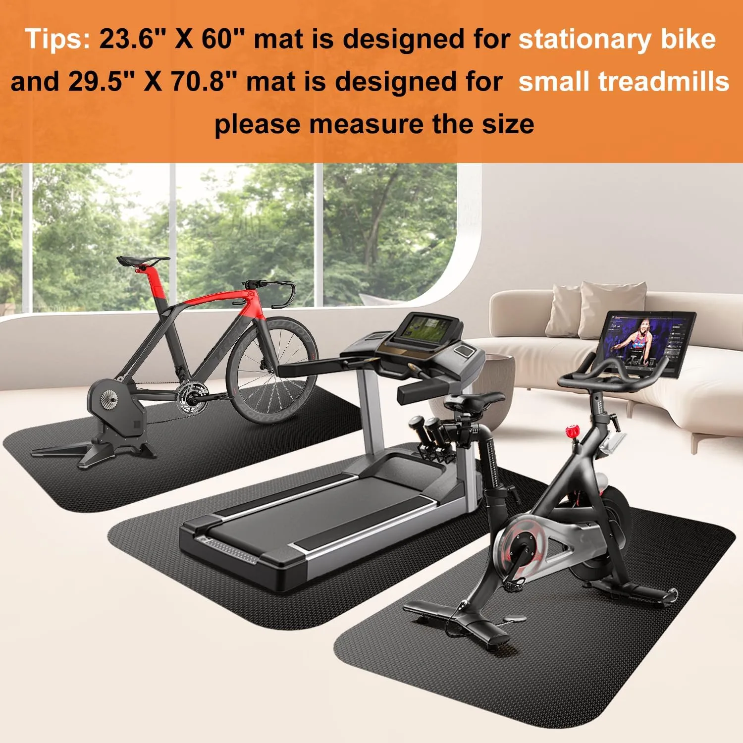 AmazonBasics Bike Mat for Indoor Exercise - Compatible with Treadmill, Elliptical & Spin Bike, Gym Pad for Hardwood & Carpet Floors
