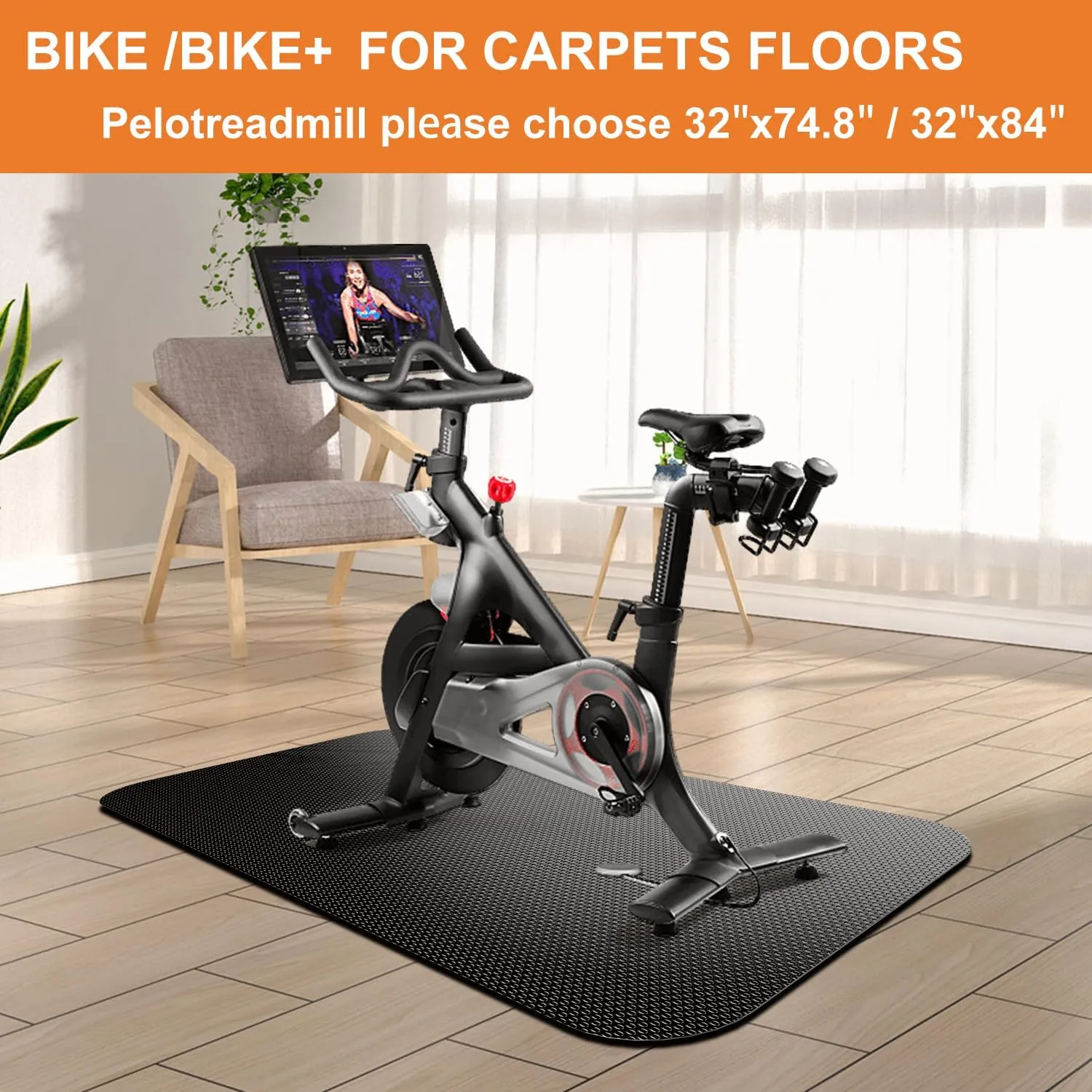 AmazonBasics Bike Mat for Indoor Exercise - Compatible with Treadmill, Elliptical & Spin Bike, Gym Pad for Hardwood & Carpet Floors