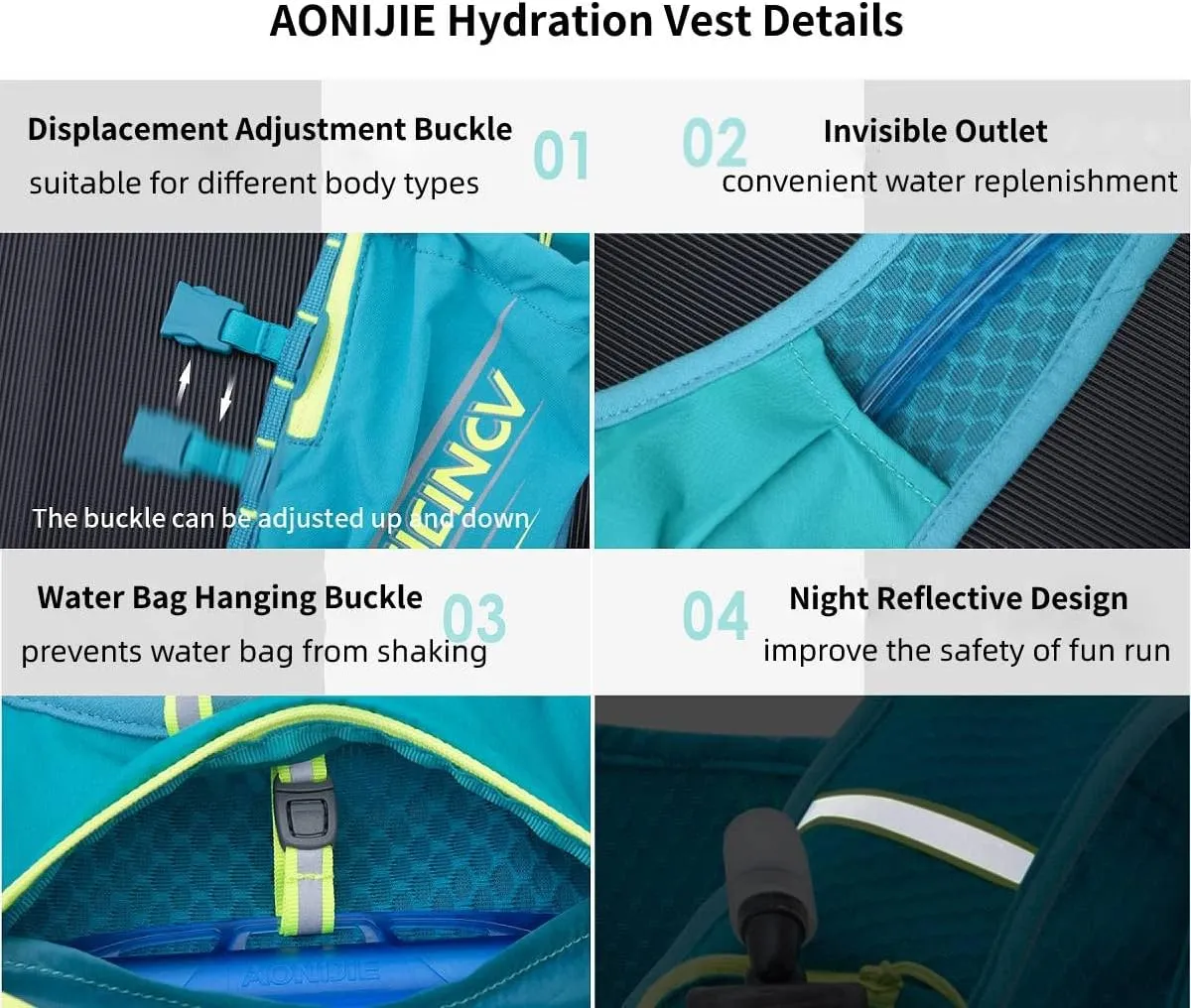 AONIJIE Running Hydration Vest for Men Women, Waterproof and Breathable 5L Hydration Backpack for Marathon Race Hiking, Fit 26.7in to 51.1in Chest