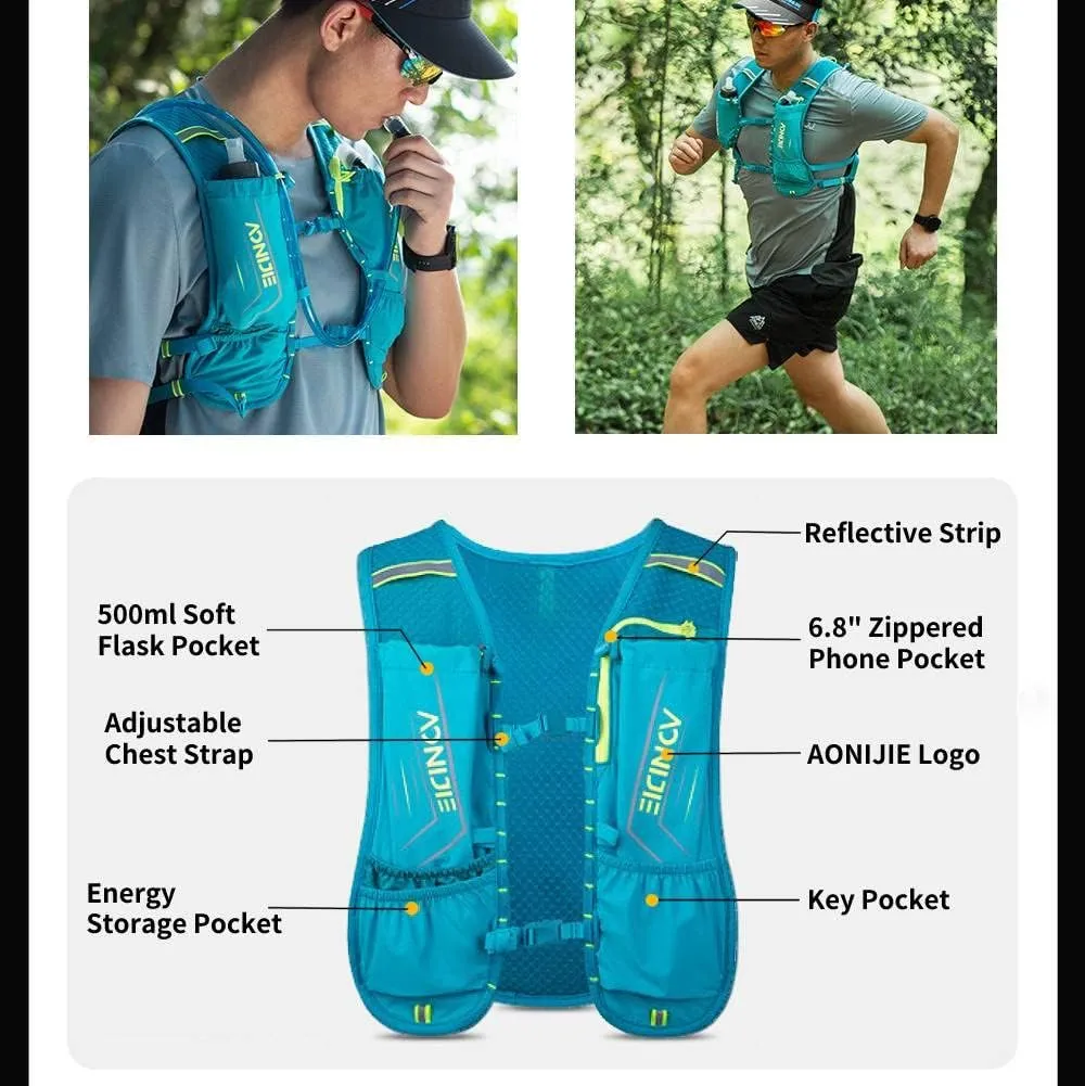 AONIJIE Running Hydration Vest for Men Women, Waterproof and Breathable 5L Hydration Backpack for Marathon Race Hiking, Fit 26.7in to 51.1in Chest