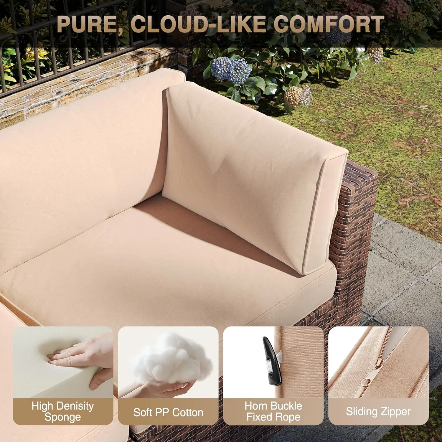 Aoxun Patio Furniture Sets, 10-Piece Outdoor Patio Furniture with Thick Cushions, Wicker Outdoor Conversation Set Sectional Sofa for Backyard, Poolside, Garden