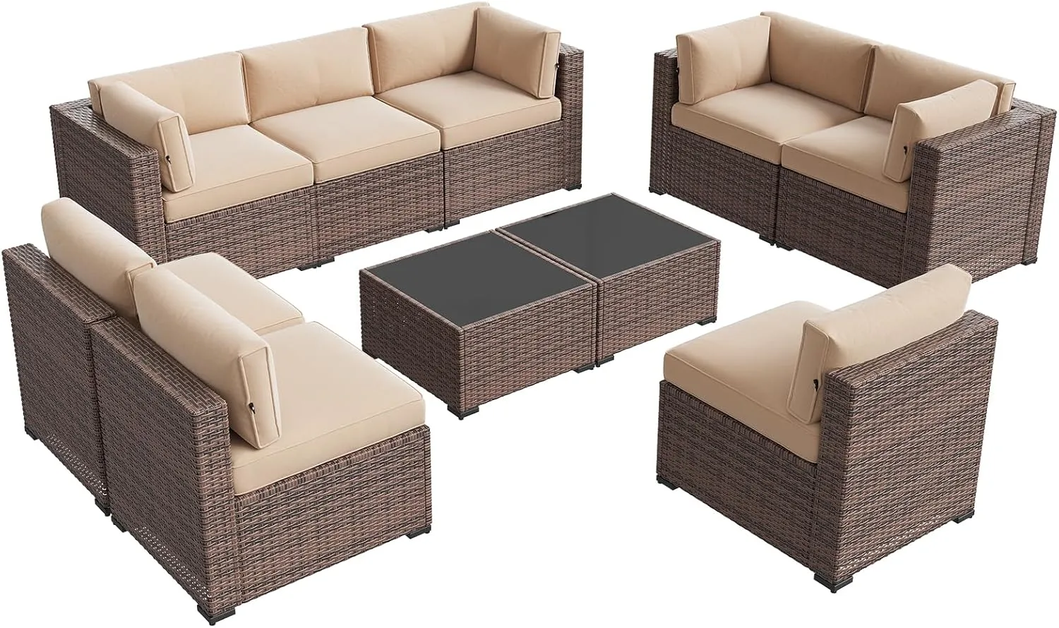 Aoxun Patio Furniture Sets, 10-Piece Outdoor Patio Furniture with Thick Cushions, Wicker Outdoor Conversation Set Sectional Sofa for Backyard, Poolside, Garden