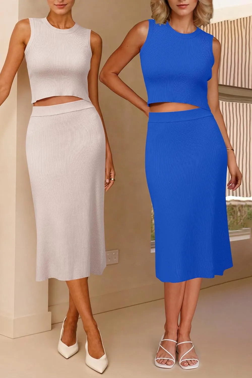 Arach&Cloz Women's Two Piece Sets 2025 Bodycon Dresses Summer Outfits Tank Top and Midi Skirt Suits Sweater