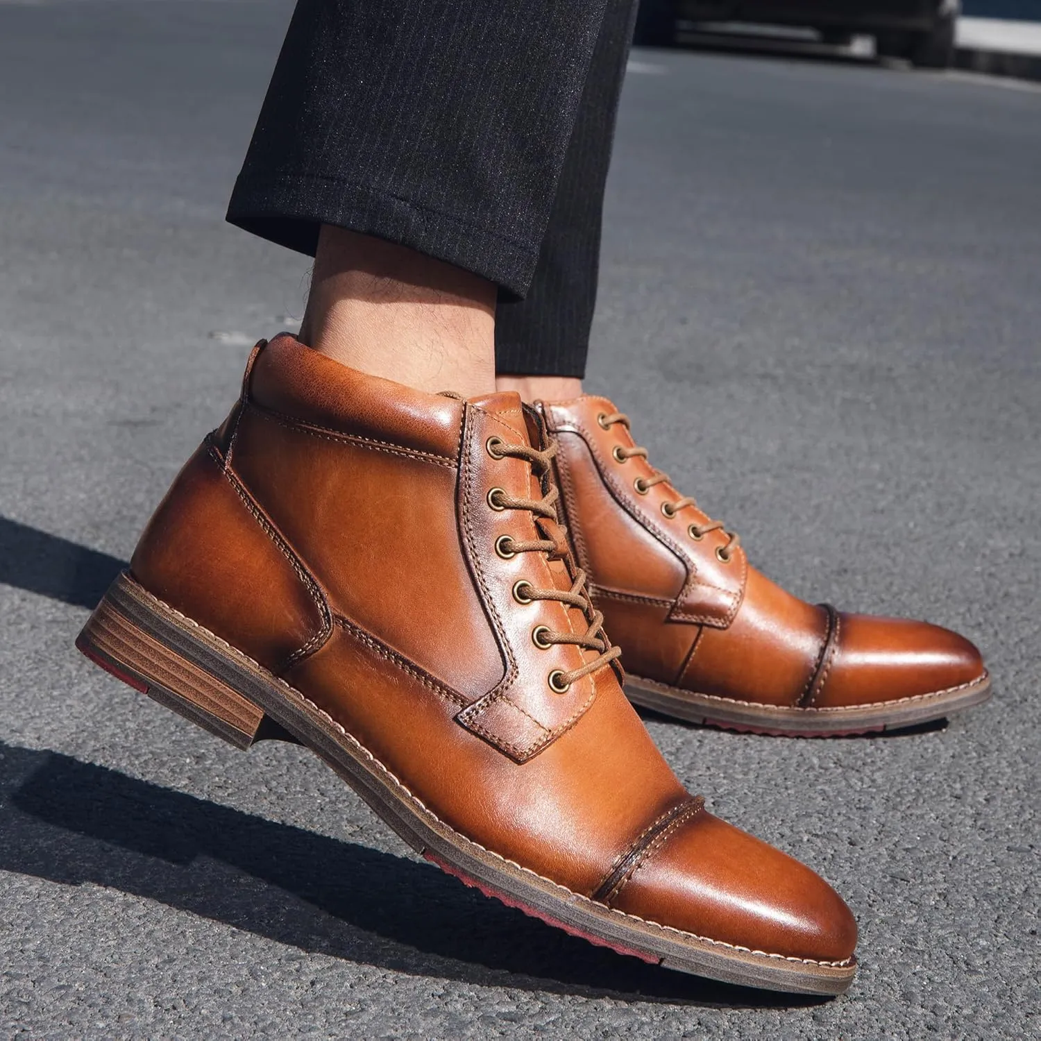 Arkbird Mens Oxford Leather Dress Boots Classic Cap Toe Side Zip Mid Top Casual Ankle Boots for Men