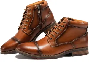 Arkbird Mens Oxford Leather Dress Boots Classic Cap Toe Side Zip Mid Top Casual Ankle Boots for Men
