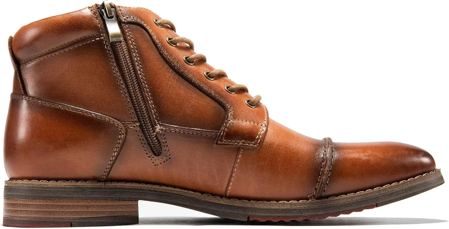 Arkbird Mens Oxford Leather Dress Boots Classic Cap Toe Side Zip Mid Top Casual Ankle Boots for Men