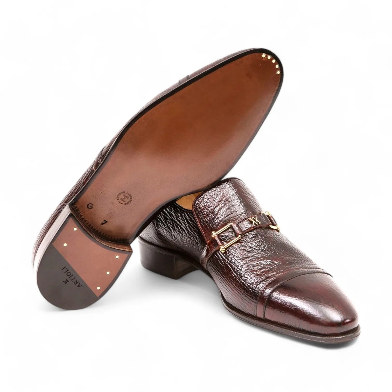 Artioli Flavio Men's Luxury Italian Shoes Shark-Skin Leather Horsebit Loafers (ART1012)